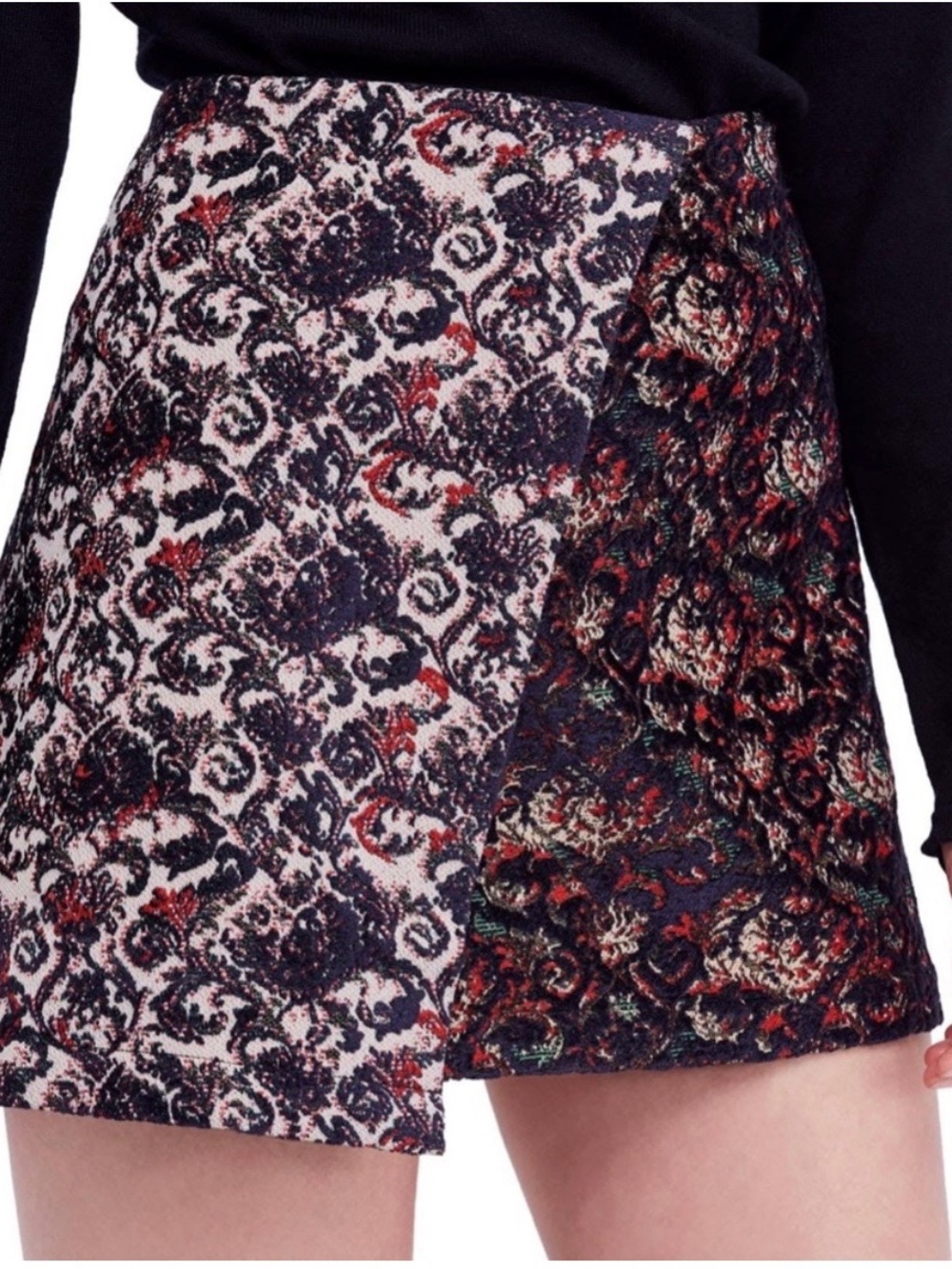 Free People Jacquard Floral Mini Skirt in Black and Red